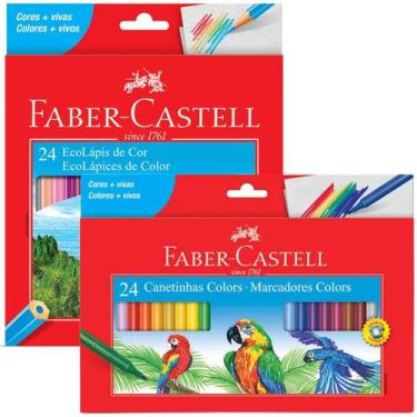 Imagem de Kit Lápis de cor Faber Castell EcoLápis com 24 cores + estojo de canet