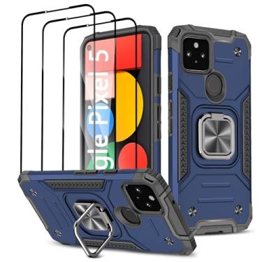 Imagem de Capa para Google Pixel 5 com 3 peças, protetor de tela de vidro temperado, suporte magnético integrado de nível militar, camada dupla, híbrida, à prova de choque, Aromr resistente, capa para Google