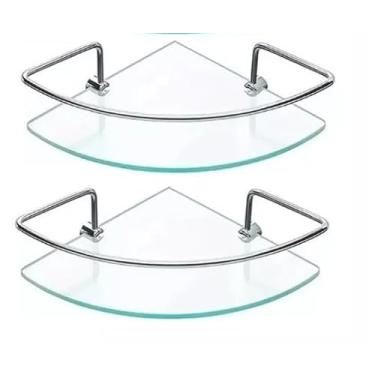 Imagem de Kit 2 Prateleira Para Banheiro de Canto Porta Shampoo Vidro 6mm Cantoneira Para Banheiro Incolor