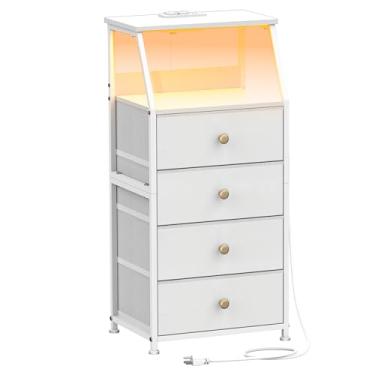 Imagem de Tohomeor Cômoda com gavetas de tecido, mesa de cabeceira com prateleira de 2 camadas, torre de armazenamento para quarto, corredor, entrada, armário, sofá, ao lado da mesa, móveis (branco, 4 gavetas)