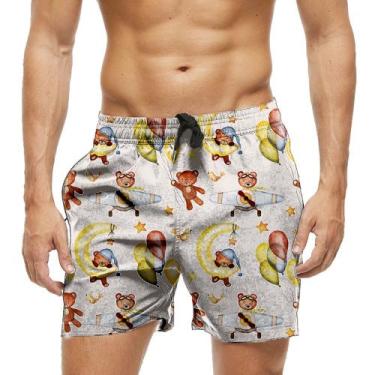 Imagem de Short Praia Shorts Banho Bermuda Verão Ursinho Cartoon Fun Lua Balão 1