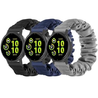 Imagem de Pulseiras elásticas elásticas compatíveis com Garmin Vivoactive 5/6, pulseira elástica esportiva de nylon de 20 mm para Venu/Sq/Sq 2/2 Plus/Vivoactive 3/Forerunner 165/55/245 Music para mulheres e