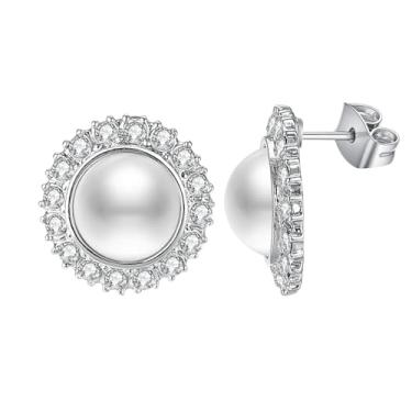 Imagem de Aleasha Brincos de pérola Mabe com strass grande, ouro rosa, prata, brincos femininos para festas de casamento, formatura, joias vintage, Cobre, Pérola