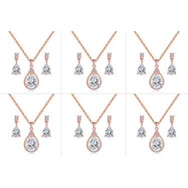 Imagem de ZHUWE Conjunto de joias de dama de honra para mulheres 1-4-6-8 conjunto de colar conjunto de brincos para casamento 18K ouro rosa ou prata banhado com strass de cristal, Zinco, Strass Cristal