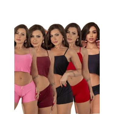 Imagem de Kit 5 Short Doll Virgínia Liso Confortável Pijama Feminino Roupa de Do