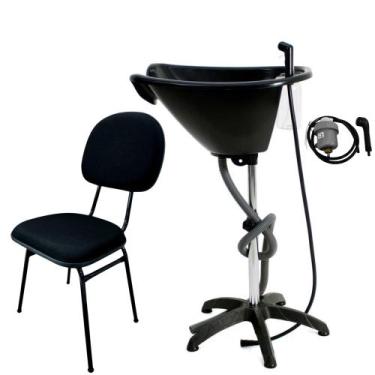 Imagem de Kit salão preto Lavatório portátil + cadeira fixa +aquecedor - SD