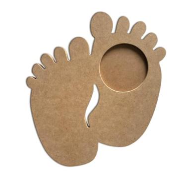 Imagem de Porta Maternidade Em Forma de Pezinhos Em Mdf Com PVC Antirreflexo Cor:NATURAL;Tamanho:27x30 cm