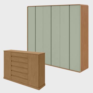 Imagem de Conjunto de Guarda-roupa Casal Loop 6 Portas e Cômoda 2 Portas 7 Gavetas 3 Prateleiras Vedra