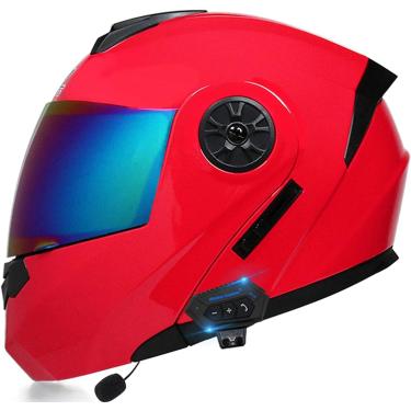 Imagem de Capacete Bluetooth modular para motocicleta, Bluetooth + FM aprovado pelo DOT, capacete frontal virado para cima, para adultos, mulheres, ciclomotores, corrida de rua com microfone para capa