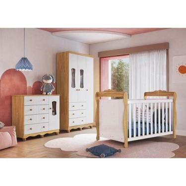 Imagem de Quarto de Bebê Completo Guarda-roupa Cômoda com Janelas e Berço 100% M