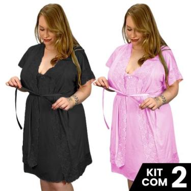 Imagem de Kit 2 Camisolas Amamentação 2 Robes Plus Size Dormir Grande - Surreal 