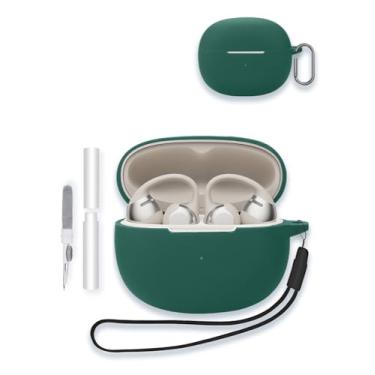 Imagem de Capa para fones de ouvido SHOKZ OpenDots ONE, protetor de silicone macio WUNIAK portátil resistente a arranhões com kit de limpeza, mosquetão e cordão para SHOKZ OpenDots ONE, verde