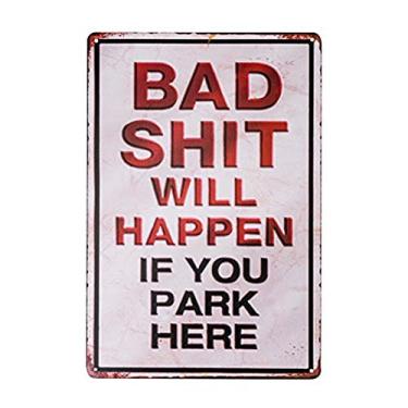 Imagem de Warning Tin Sign Trouble Will Happen If You Park Here Arte de parede de metal para garagem garagem homem caverna decoração placa humorística para adultos 20 x 30 cm (14T21)
