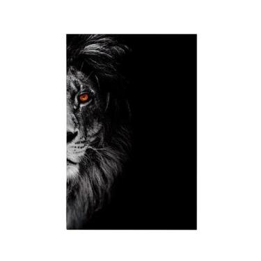 Imagem de Quadro Decorativo Canvas Meia Face Leão Olho Laranja Cinza - Bazar dos