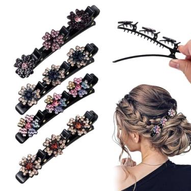 Imagem de 4 peças de grampos de cabelo trançados grampos de bico de pato presilhas pequenas para mulheres cabelo fino brilhante pedra de cristal trançado grampos de cabelo strass brilhante elegante estilo de