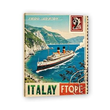Imagem de Sépia Tone Coastal Journey Vintage Italian Steamship Impressão em tela - Carimbo de papel envelhecido 50 x 65 cm