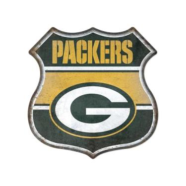 Imagem de Rico Industries Placa de rota metálica para decoração de casa rústica, 29,2 cm do Green Bay Packers da NFL Football