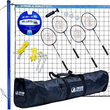 Imagem de Park & Sun Sports Conjunto combo esportivo de vôlei: sistema portátil de rede de badminton/voleibol, azul, tamanho único
