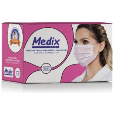 Imagem de Máscara Tripla Descartável Com Filtro Medix C/50 Rosa