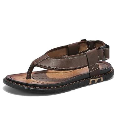 Imagem de LUODENGLANG Sandália masculina de praia confortável casual tanga caminhada água soprt couro atlético chinelo, Marrom, 41
