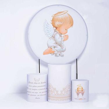 Imagem de Kit Painel de Festa Redondo de 1,80m e Trio de Cilindros Batizado - Fera Print