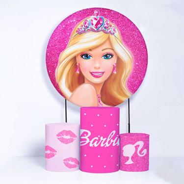 Imagem de Kit Painel de Festa Redondo e Trio de Cilindros Barbie - Fera Print