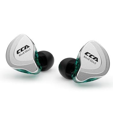 Imagem de Fone de ouvido CCA C10 com fio, 4BA+1DD HiFi híbrido intra-auricular, fone de ouvido IEM com cancelamento de ruído estéreo esportivo com cabo destacável para cantores (com microfone, ciano)..