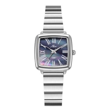 Imagem de Reginald Relógio de pulso feminino quadrado com mostrador pequeno, relógio casual de quartzo, moda feminina, Prateado, azul