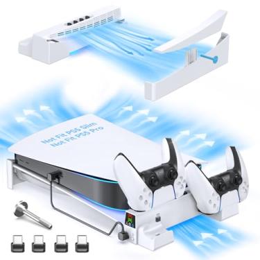 Imagem de OIVO Suporte horizontal PS5 com ventilador de refrigeração e carregador de controle PS5 para console Playstation 5 PS5, estação de resfriamento PS5 com estação de carregamento PS5, suporte PS5 horizontal para acessórios PS5