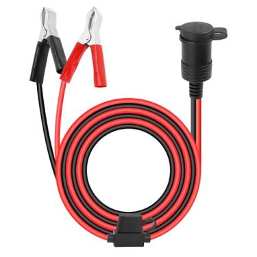 Imagem de Substituição de soquete de isqueiro de 12 V com cabo de extensão de 1,5 m e clipes jacaré de bateria, tomada universal para isqueiro de carro, tomada de isqueiro fêmea com fusível de 15 A (5 pés)
