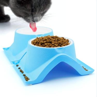 Imagem de Comedor Tigela Pote Comedouro Elevado Pet Pote Ração Gato Cachorro Comida 200g Água 350ml Bebedouro Cão Kit Duplo (Azul)