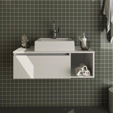 Imagem de Gabinete Suspenso Para Banheiro 80cm 1 Porta Basculante 1 Nicho Bn3601 Tecno Mobili Branco