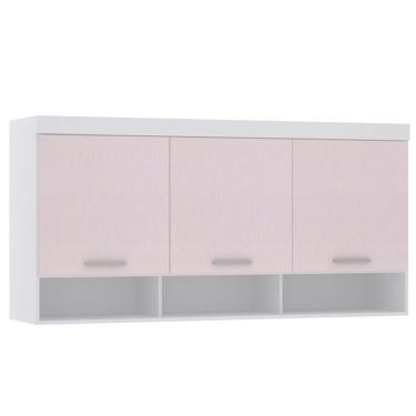 Imagem de Armário Aéreo Maleiro Modulado 165cm 3 Portas Alpes Luciane Móveis Branco Pf Com Rosa Pf
