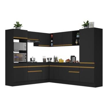 Imagem de Armário De Cozinha Completa De Canto Com Rodapé Veneza Multimóveis V2081 Preto/dourado Preto/dourado