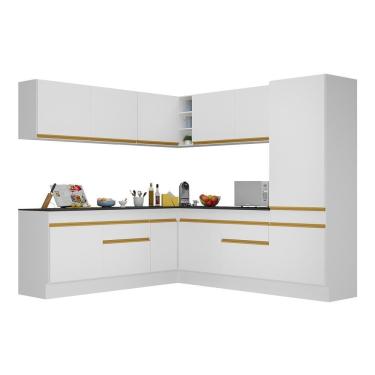 Imagem de Armário De Cozinha Completa De Canto Com Rodapé Veneza Multimóveis V2101 Branco/dourado Branco/dourado