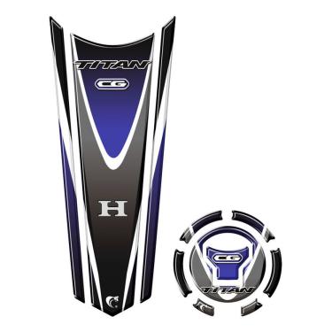 Imagem de Adesivo Faixa Gravata Tanque E Bocal Moto Resinado Cg Titan Azul Azul