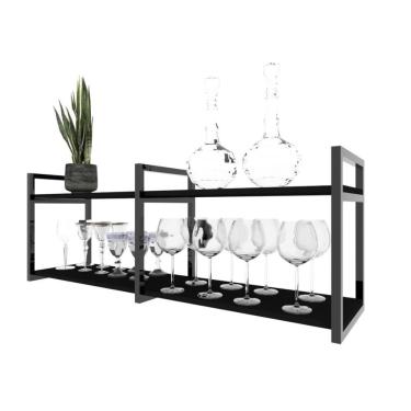 Imagem de Prateleira Industrial Banheiro Organizador Nicho Mdf Ferro Estante Preto Preta Madeira