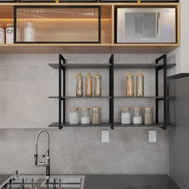 Imagem de Prateleira Industrial Cozinha Pratileira Preto Estante Nicho Industrial Estante Mdf Nichos Cozinha