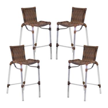 Imagem de 4 Banquetas Em Alumínio Fortaleza Alta Com Encosto Para Cozinha Edícula E Balcão Argila