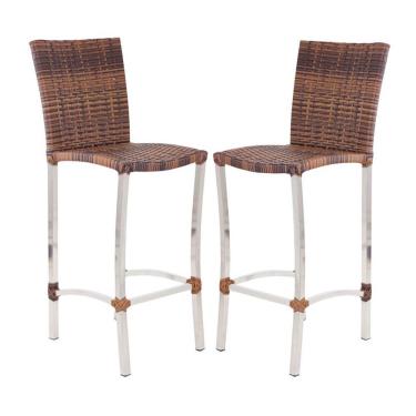 Imagem de 2 Banquetas Alta Cannes Em Alumínio Para Cozinha Bar Edícula Argila