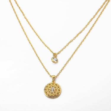 Imagem de Colar Duplo Ponto De Luz e Mandala Cruz Banhado Ouro 18k