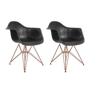 Imagem de Kit 2 Poltronas Eiffel Eames Preta Com Braço Daw Em Ferro Cobre - Cor: Preto