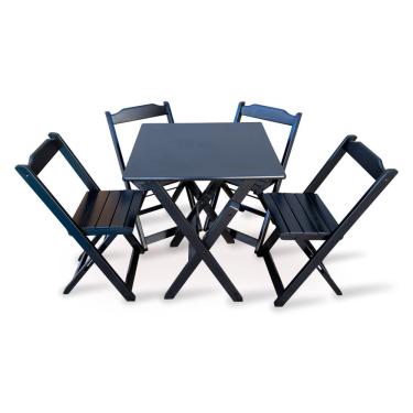 Imagem de Kit Jogo De Mesa 60x60 Preto Com 4 Cadeiras Dobraveis Decor Cor: Preto