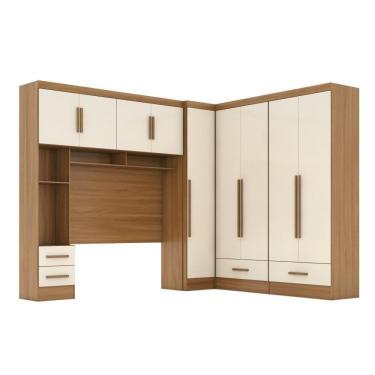 Imagem de Quarto Modulado Casal Completo 4 Peças 5 Portas 4 Gavetas Com Maleiro Smart Plus Cinamomo Off/white