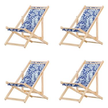 Imagem de Kit 4 Cadeira Espreguiçadeira Dobrável S-b-folhas Brancas