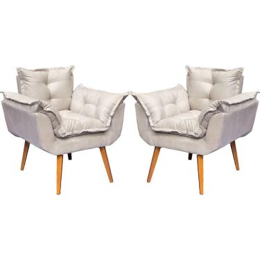 Imagem de Kit 2 Poltronas Decorativa Para Sala Alice Suede Cores Pé Trapézio 30cm Castanho - Suede