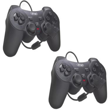 Imagem de Combo 2 Controles Joystick Manete Ps2 Ps1 Plug And Play Dualshock Preto Com Fio