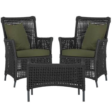 Imagem de 2 Poltronas E 1 Mesa Igapó Alumínio Preta Corda Náutica E13 Preto