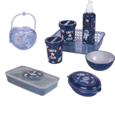 Imagem de Kit higiene infantil com porta lenço cotonete algodão - plasutil, Astr