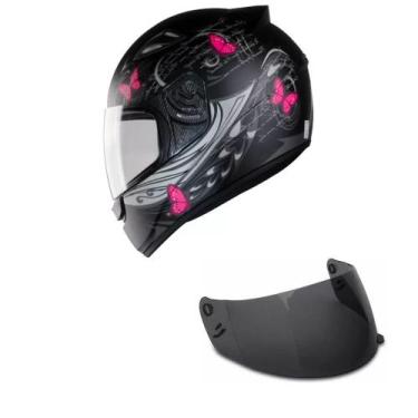 Imagem de Capacete Ebf New Spark Borboleta Preto e Rosa Mais Viseira Fumê, 60